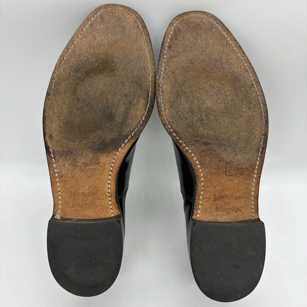 Vtg Johnston & Murphy Mens 10 Shoes Aristocraft Oxford Burgundy Leather Cap USA
